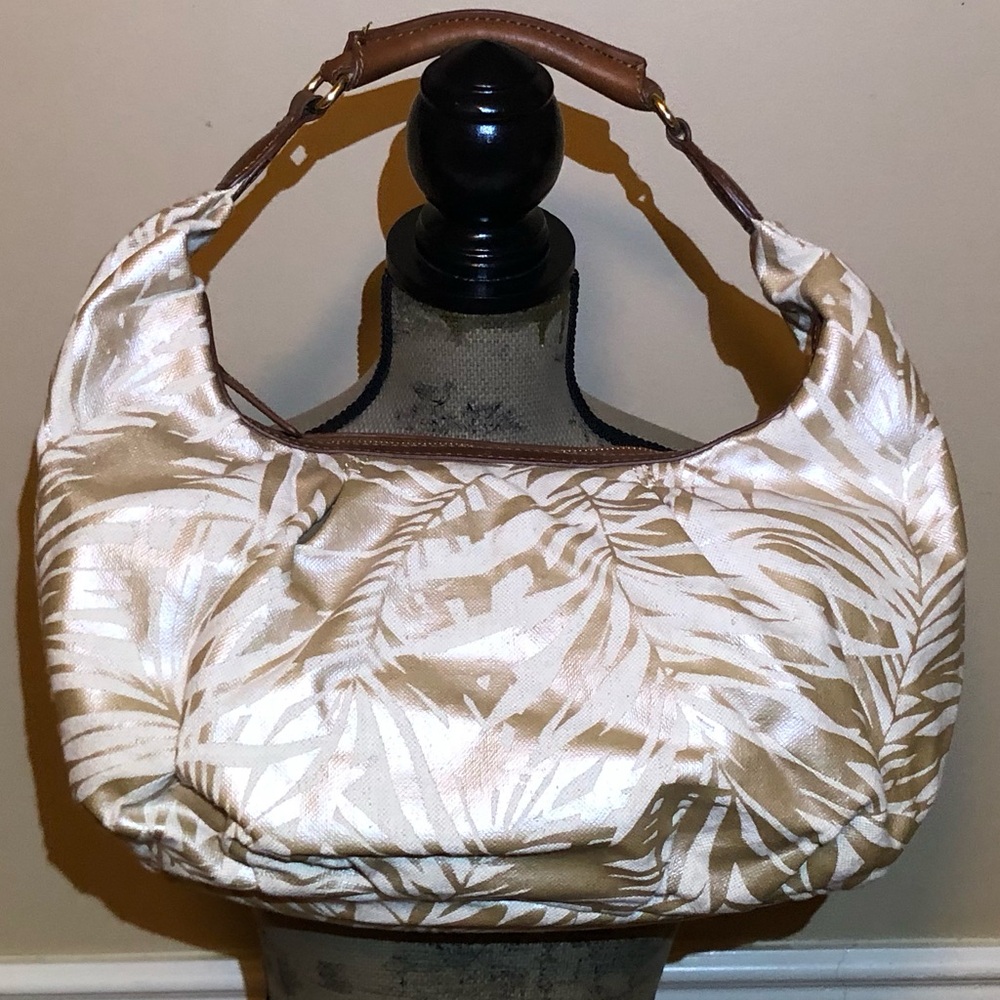 Tommy Bahama Gold Palm Print Satchel with Lester handle & Zipper Closure